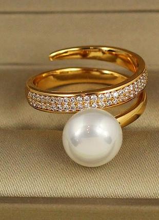 Кольцо xuping jewelry жемчужная спираль раздвижное р 18 золотистое love-shopping