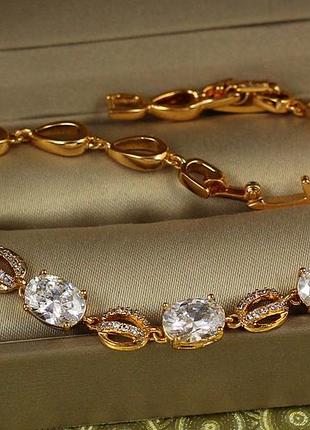 Браслет xuping jewelry пьесса с белыми камнями 16,5 см 6 мм золотистый love-shopping