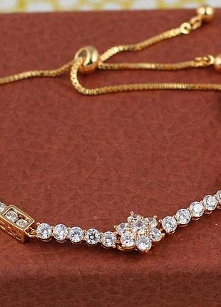 Браслет xuping jewelry вагончики з камінців і квіткою по центру на бігунці, що регулюється золотистий love-shopping