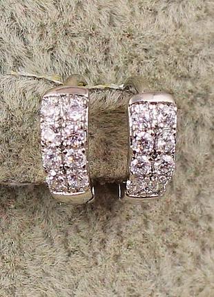 Сережки кільця xuping jewelry з камінням у два ряди 10 мм сріблясті love-shopping