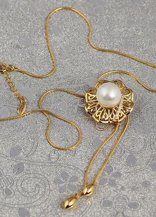 Цепь xuping jewelry с кулоном ромашка с жемчужиной на бегунке 45 см добавка 4 см золотистая love-shopping