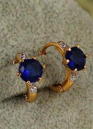 Сережки дитячі xuping jewelry глобус із синім каменем 1,2 см золотисті love-shopping