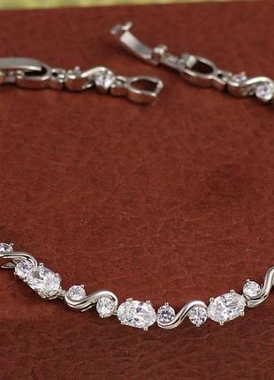 Браслет xuping jewelry волна с белыми камнями 18 см 5 мм серебристый love-shopping