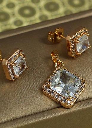 Набор xuping jewelry ромб в ободке из фианитов с белым камнем золотистый love-shopping