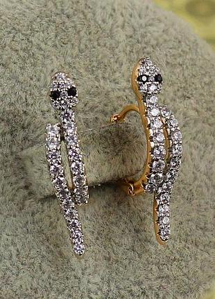 Серьги xuping jewelry змеи с родием 2,5 см золотистые love-shopping