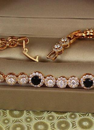 Браслет xuping jewelry блаженство с черными камнями 17,5 см 8 мм золотистый love-shopping