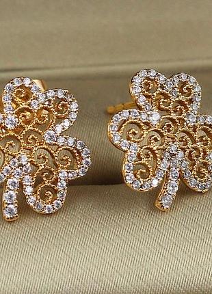Серьги гвоздики xuping jewelry клевер 1.6 см золотистые love-shopping