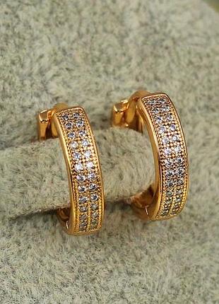 Серьги xuping jewelry колечки с камнями бортики по краям 1.5 см золотистые love-shopping