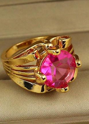 Кольцо xuping jewelry с большим розовым камнем р 18 золотистое love-shopping