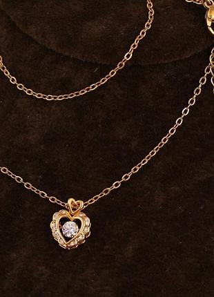 Набор xuping jewelry маленькое сердце с танцующим фианитом с добором 5 см золотистый love-shopping