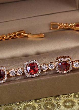 Браслет xuping jewelry мыльная пенка с красными камнями 19,5 см 10 мм золотистый love-shopping