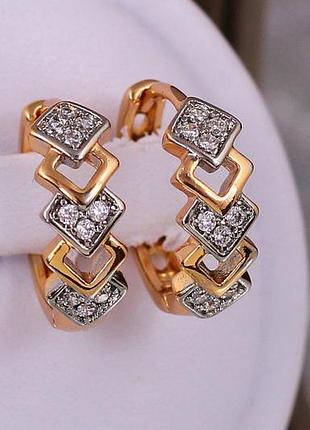 Сережки xuping jewelry танець ромбів із родієм 1.6 см золотисті love-shopping