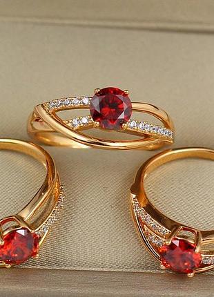 Кольцо xuping jewelry волны с красным камнем р 19 золотистое love-shopping