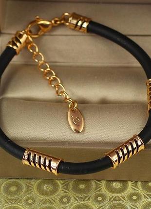 Браслет xuping jewelry каучук зі вставками 18 см подовжувач ланцюг 4 см 4 мм золотистий love-shopping