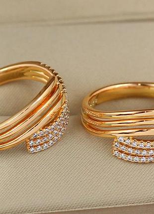 Кольцо xuping jewelry три встречные дорожки гладкие и из камней р 17 золотистое love-shopping