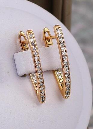 Сережки xuping jewelry дорожки стріла з камінцями на передній і задній стінці 2.4 см золотисті love-shopping
