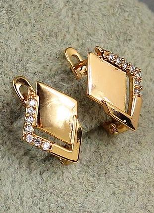 Сережки xuping jewelry подвійний ромб 1,5 см золотисті love-shopping