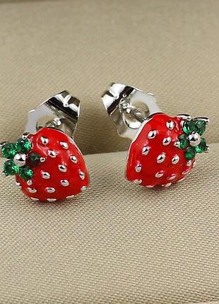 Серьги гвоздик xuping jewelry клубничка красная 1 см серебристые love-shopping