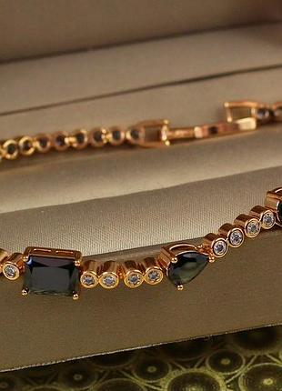 Браслет xuping jewelry танкетка с черными камнями 21 см 7 мм золотистый love-shopping