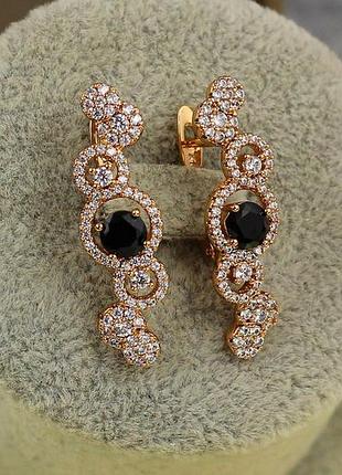 Серьги xuping jewelry пузырьки с черным камнем 3 см золотистые love-shopping
