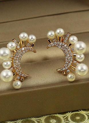 Сережки xuping jewelry місяць з перлинами 2,6 см золотисті love-shopping