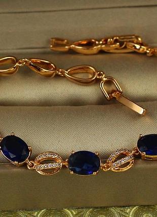 Браслет xuping jewelry пьесса с синими камнями 16,5 см 6 мм золотистый love-shopping