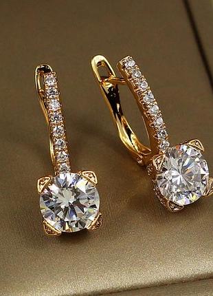 Серьги xuping jewelry свет в окне с белым камнем 2,2 см золотистые love-shopping
