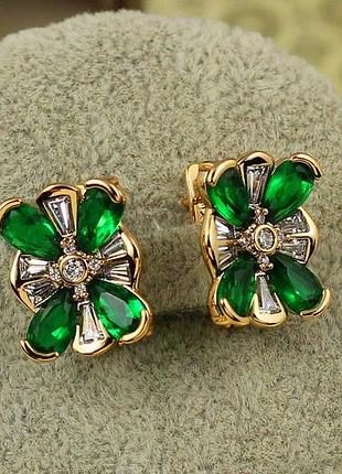 Серьги xuping jewelry бурлеск с зеленым камнем 1,7 см золотистые love-shopping
