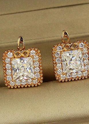 Серьги xuping jewelry вечность с белым камнем 1,3 см золотистые love-shopping