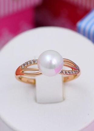 Кольцо xuping jewelry с жемчугом 7 мм р 20 золотистое love-shopping