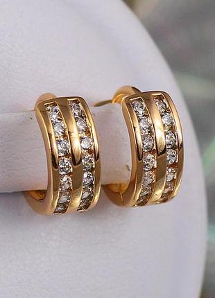 Серьги кольца хuping jewelry две полосы сзади узор 1.2 см золотистые love-shopping