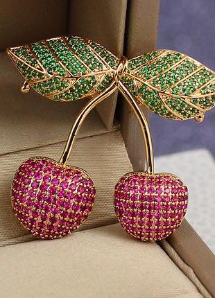 Брошь xuping jewelry вишневая парочка золотистая love-shopping