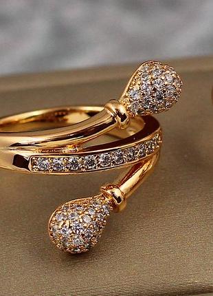 Кільце xuping jewelry дві зустрічні краплі р 18 золотисте love-shopping