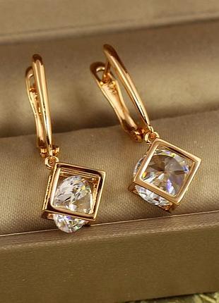 Серьги подвески xuping jewelry кубики 2,8 см золотистые love-shopping
