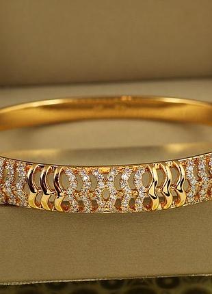 Браслет бэнгл xuping jewelry светящиеся волны 60 мм на руку от 17 до 19 см золотистый love-shopping
