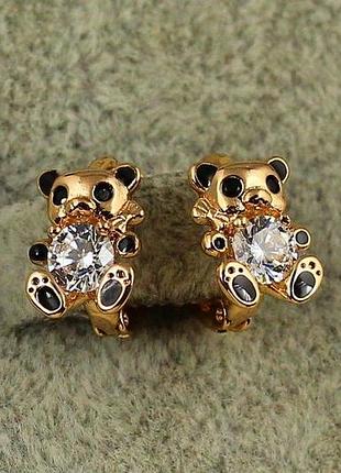 Сережки дитячі xuping jewelry ведмежата панди 1 см золотисті love-shopping