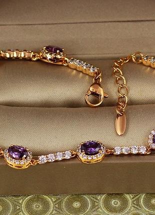 Браслет xuping jewelry малинки с фиолетовыми камнями на дорожке 17,5 см 7 мм золотистый love-shopping
