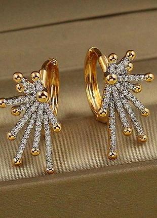 Сережки xuping jewelry залп із родієм 2,2 см золотисті love-shopping