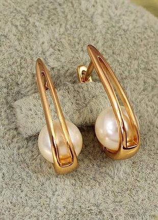Сережки xuping jewelry бивень з перлиною 2,1 см золотисті love-shopping