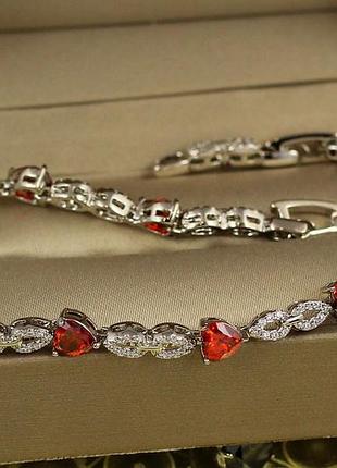 Браслет xuping jewelry праздник с красными камнями 19 см 5 мм серебристый love-shopping