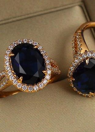 Кольцо xuping jewelry камея с синим камнем р 16 золотистое love-shopping