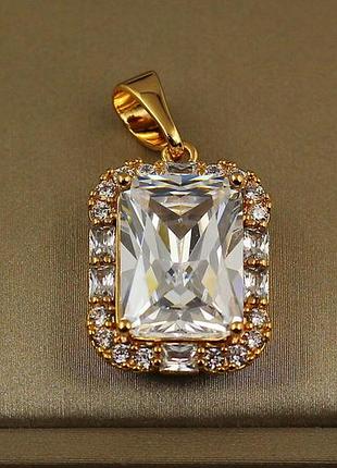 Кулон xuping jewelry прямоугольник с белым камнем в ободке из крупных фианитов 2 см золотистый love-shopping