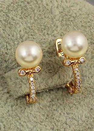Серьги xuping jewelry чупик с жемчугом 1,6 см золотистые love-shopping