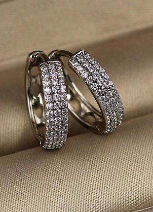 Серьги кольца хuping jewelry с камнями сзади дырочки 1.6 см серебристые love-shopping