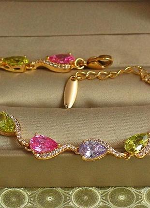 Браслет xuping jewelry сльози феї з різнокольовими каменями 17 см 7 мм золотистий love-shopping