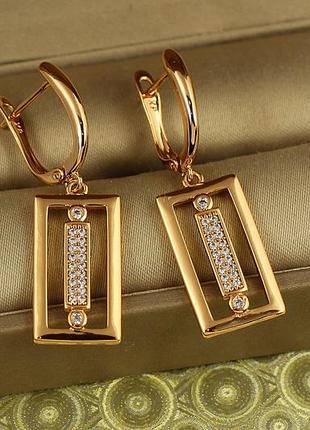 Сережки підвіски xuping jewelry подвійний прямокутник 3,7 см золотисті love-shopping