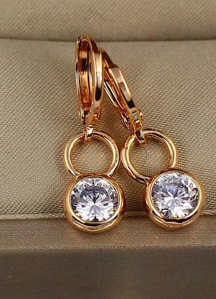 Сережки підвіски xuping jewelry вісімка з каменем у обідку 2.5 см золотисті love-shopping