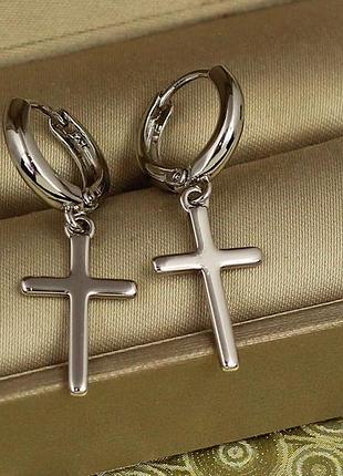 Сережки підвіски xuping jewelry хрестики тонкі гладкі 3,2 см сріблясті love-shopping