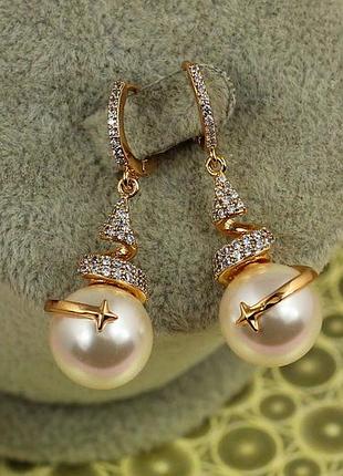 Сережки підвіски xuping jewelry звіздар з перлами 3,7 см золотисті love-shopping
