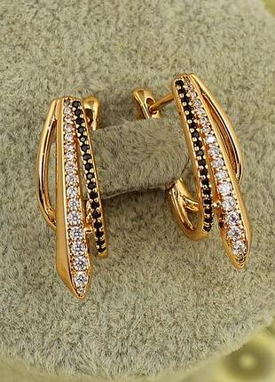 Сережки xuping jewelry мандри з чорними і білими каменями 2,3 см золотисті love-shopping